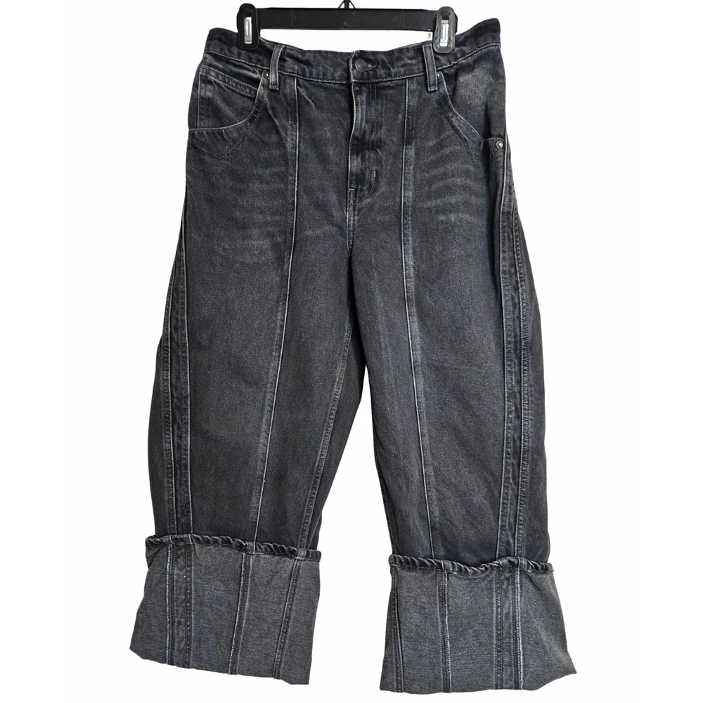 Free People Olsen Cuffed Barrel Jeans Black Ice Size 29 EUC - Picture 3 of 11